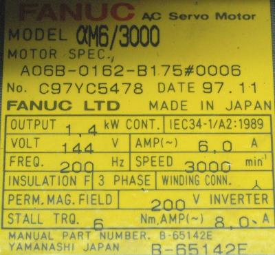 New Refurbished Exchange Repair  Fanuc Motors-AC Servo A06B-0162-B175-0006 Precision Zone
