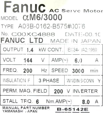 Fanuc A06B-0162-B575-0076 label image