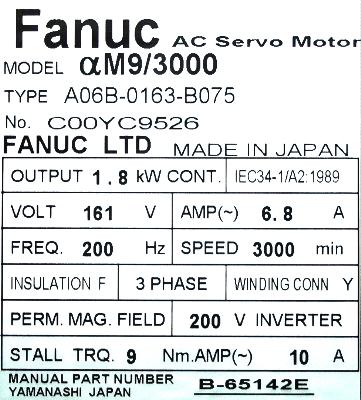 Fanuc A06B-0163-B075 label image