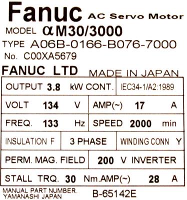 Fanuc A06B-0166-B076-7000 label image