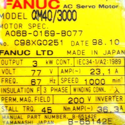Fanuc A06B-0169-B077 label image