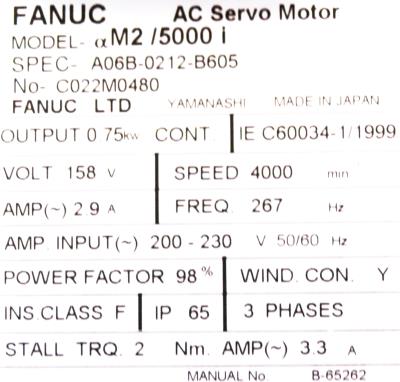 Fanuc A06B-0212-B605 label image
