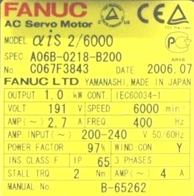 Fanuc A06B-0218-B200 label image