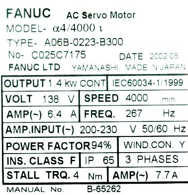 Fanuc A06B-0223-B300 label image