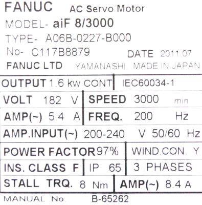 Fanuc A06B-0227-B000 label image