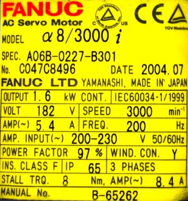 Fanuc A06B-0227-B301 label image