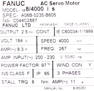 Fanuc A06B-0235-B605 label image