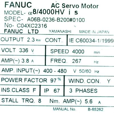 Fanuc A06B-0236-B200-0100 label image