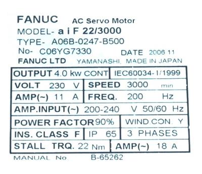 Fanuc A06B-0247-B500 label image