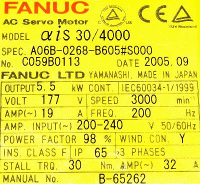 Fanuc A06B-0268-B605-S000 label image
