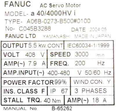 Fanuc A06B-0273-B500-0100 label image