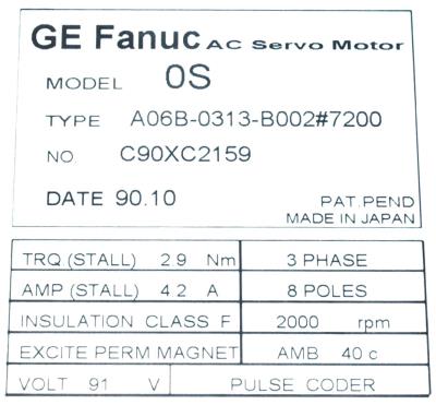 Fanuc A06B-0313-B002-7200 label image