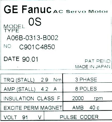 Fanuc A06B-0313-B002 label image