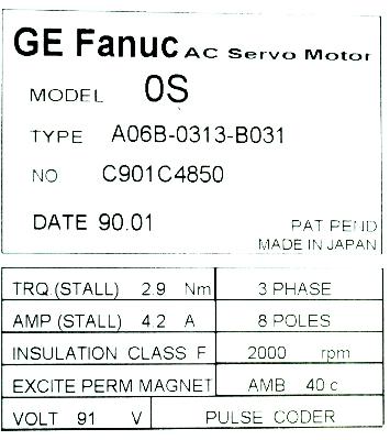 Fanuc A06B-0313-B031 label image