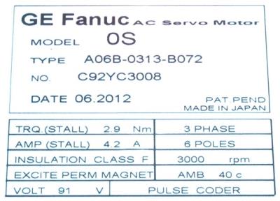 New Refurbished Exchange Repair  Fanuc Motors-AC Servo A06B-0313-B072 Precision Zone