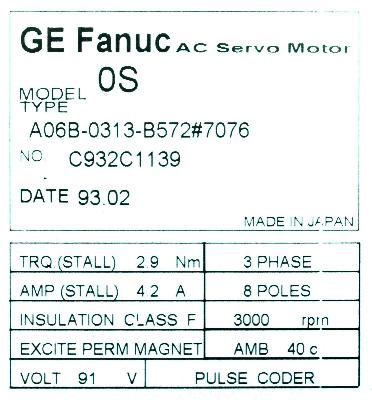 Fanuc A06B-0313-B572-7076 label image