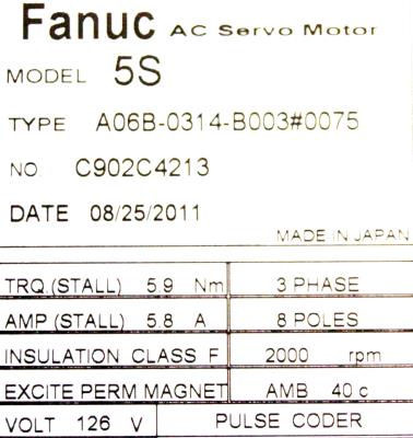 Fanuc A06B-0314-B003-0075 label image
