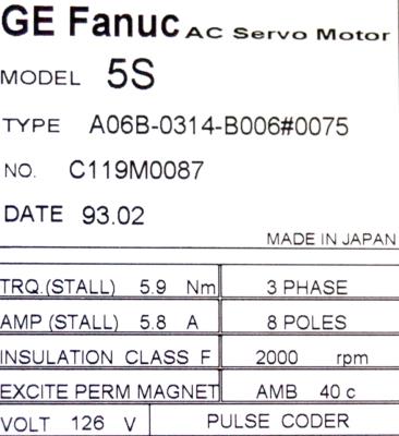 Fanuc A06B-0314-B006-0075 label image