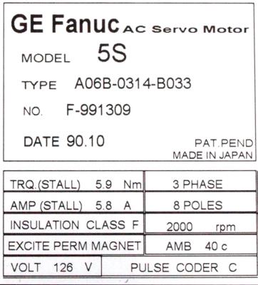 Fanuc A06B-0314-B033 label image
