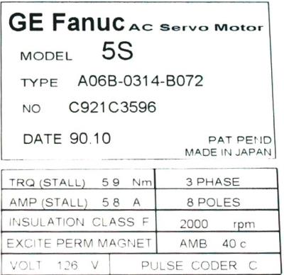 Fanuc A06B-0314-B072 label image