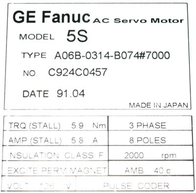 Fanuc A06B-0314-B074-7000 label image
