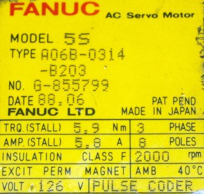 New Refurbished Exchange Repair  Fanuc Motors-AC Servo A06B-0314-B203 Precision Zone