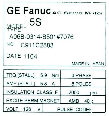 Fanuc A06B-0314-B501-7076 label image