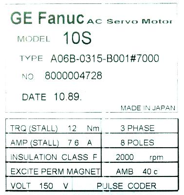 Fanuc A06B-0315-B001-7000 label image