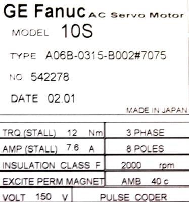 Fanuc A06B-0315-B002-7075 label image