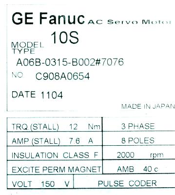 Fanuc A06B-0315-B002-7076 label image