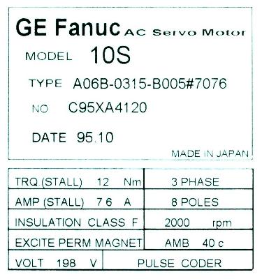 Fanuc A06B-0315-B005-7076 label image