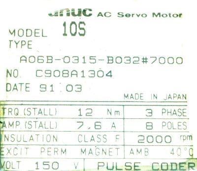 New Refurbished Exchange Repair  Fanuc Motors-AC Servo A06B-0315-B032-7000 Precision Zone
