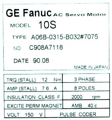 Fanuc A06B-0315-B032-7075 label image