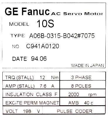 Fanuc A06B-0315-B042-7075 label image