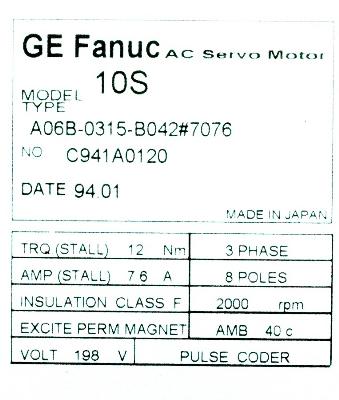 Fanuc A06B-0315-B042-7076 label image