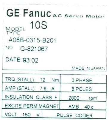 Fanuc A06B-0315-B201 label image