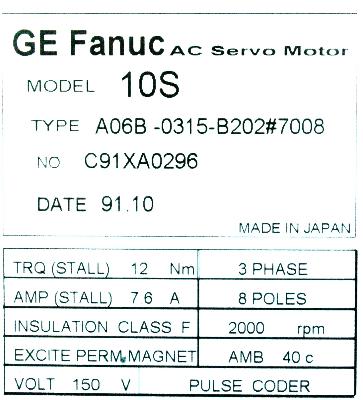 Fanuc A06B-0315-B202-7008 label image