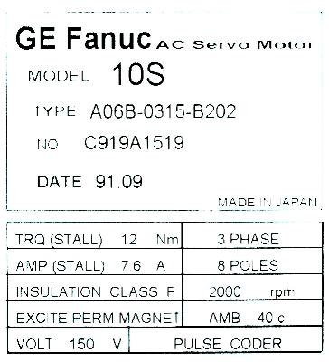 Fanuc A06B-0315-B202 label image