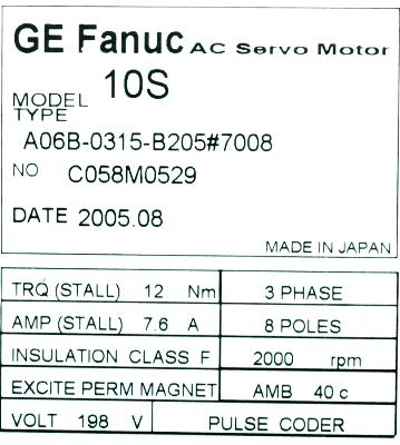 Fanuc A06B-0315-B205-7008 label image
