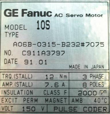 Fanuc A06B-0315-B232-7075 label image
