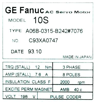 Fanuc A06B-0315-B242-7076 label image