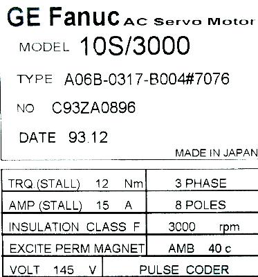 Fanuc A06B-0317-B004-7076 label image