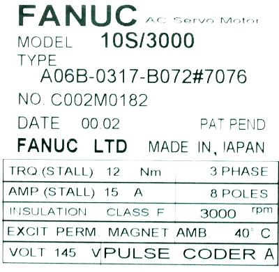 Fanuc A06B-0317-B072-7076 label image