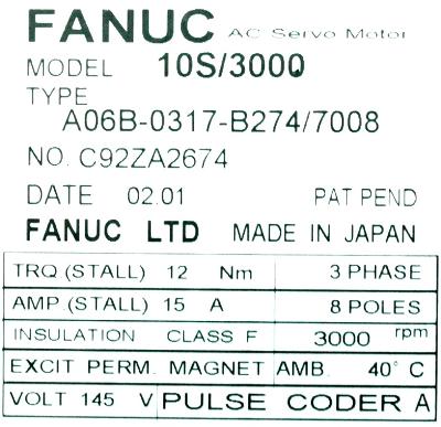 Fanuc A06B-0317-B274-7008 label image