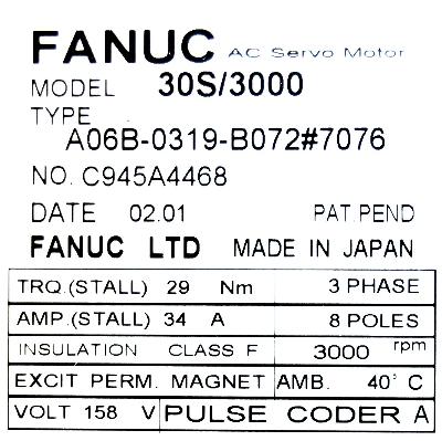Fanuc A06B-0319-B072-7076 label image