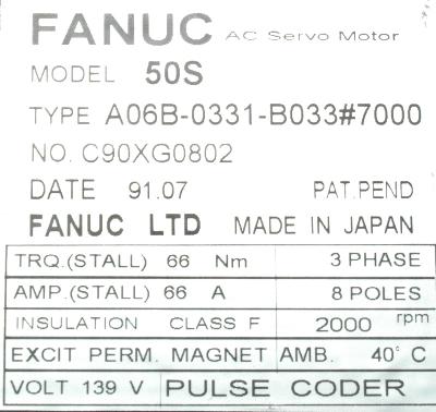 Fanuc A06B-0331-B033-7000 label image