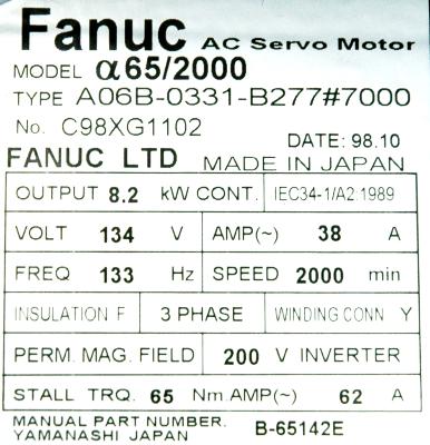Fanuc A06B-0331-B277-7000 label image