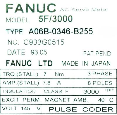 Fanuc A06B-0346-B255 label image