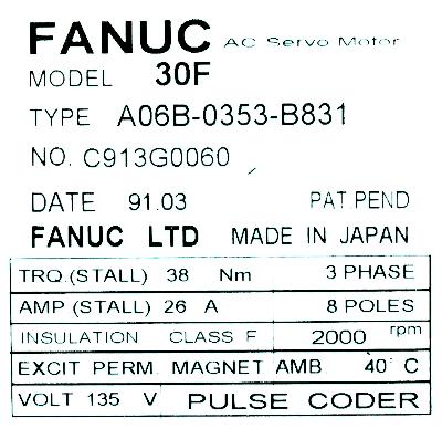 Fanuc A06B-0353-B831 label image