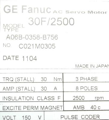 Fanuc A06B-0358-B756 label image
